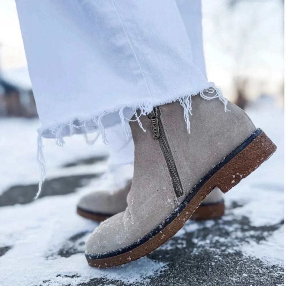 ITALEAU | Waterproof Foliana Booties Taupe Lavato Size 36 Made in Italy